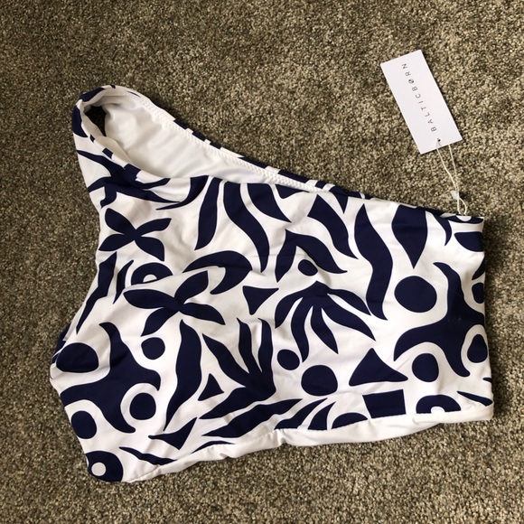 NWT Baltic Born Bali One Shoulder Bikini Top ONLY in Navy and White Size Medium - Picture 5 of 12